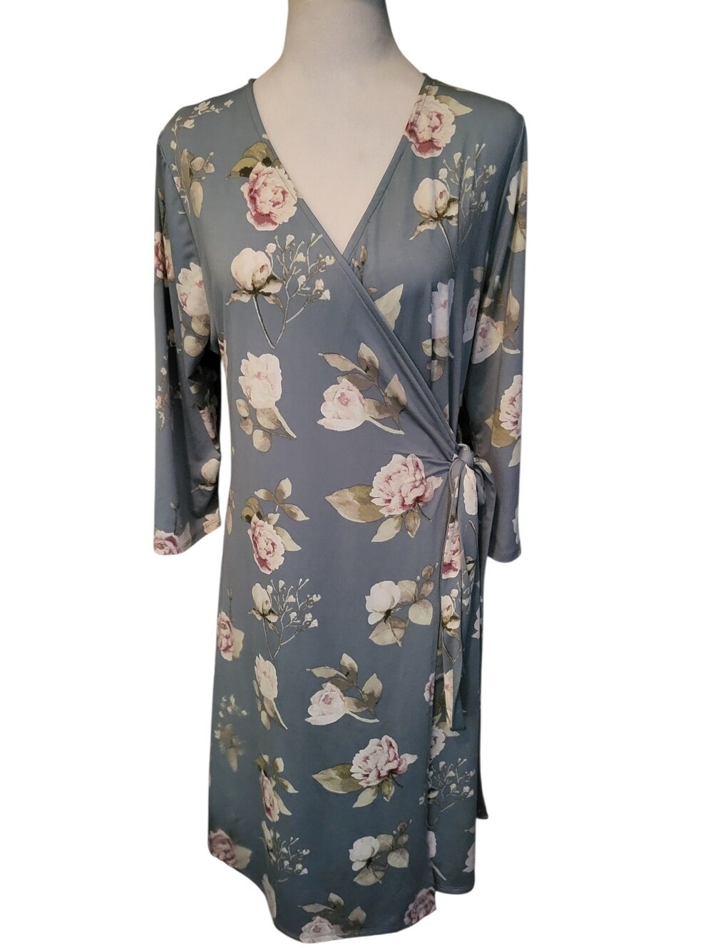 LuLaRoe Floral Wrap Dress Blue sz L